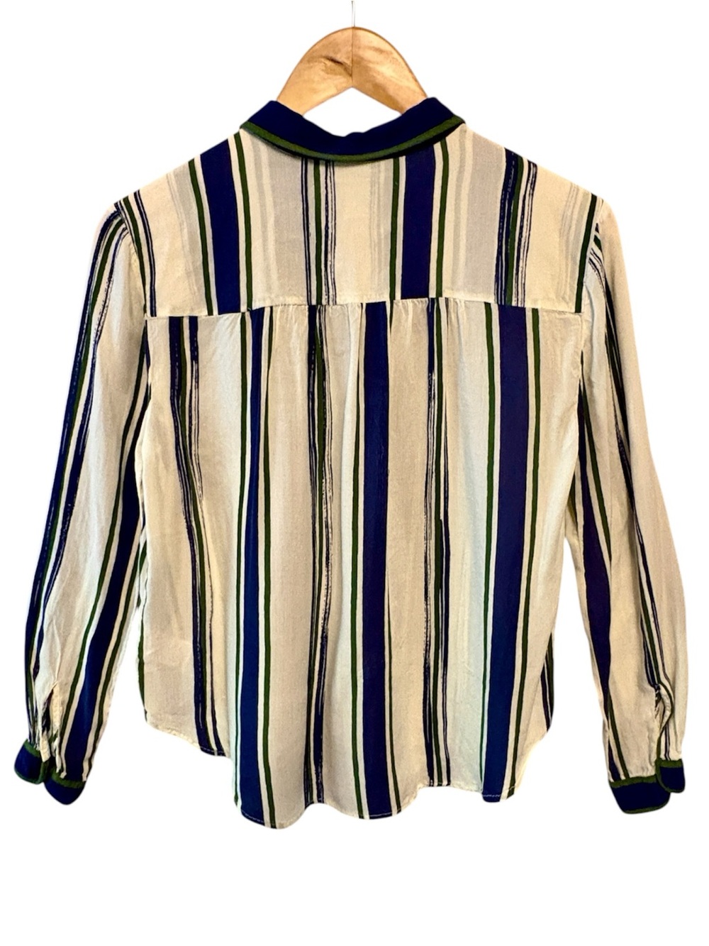Anthropologist Maeve Striped Button-Front Blouse in White & Blue Stripes, size 6 - Picture 7 of 14
